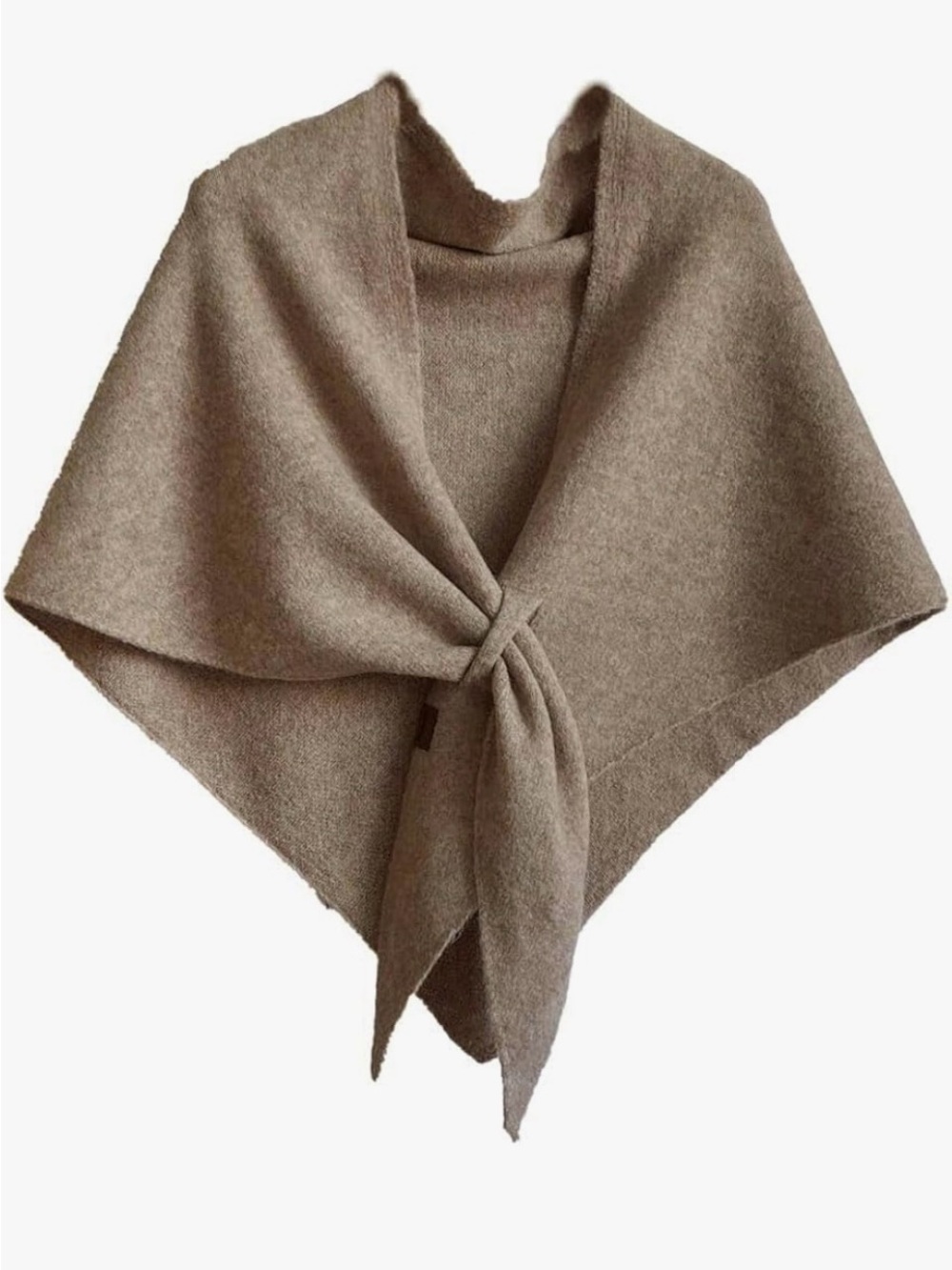 Tie-Front Knit Poncho Shrug in Taupe
